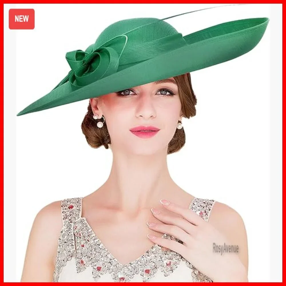 Adjustable Wide Brim Fascinator Hat with Bow Feather for Formal Occasions